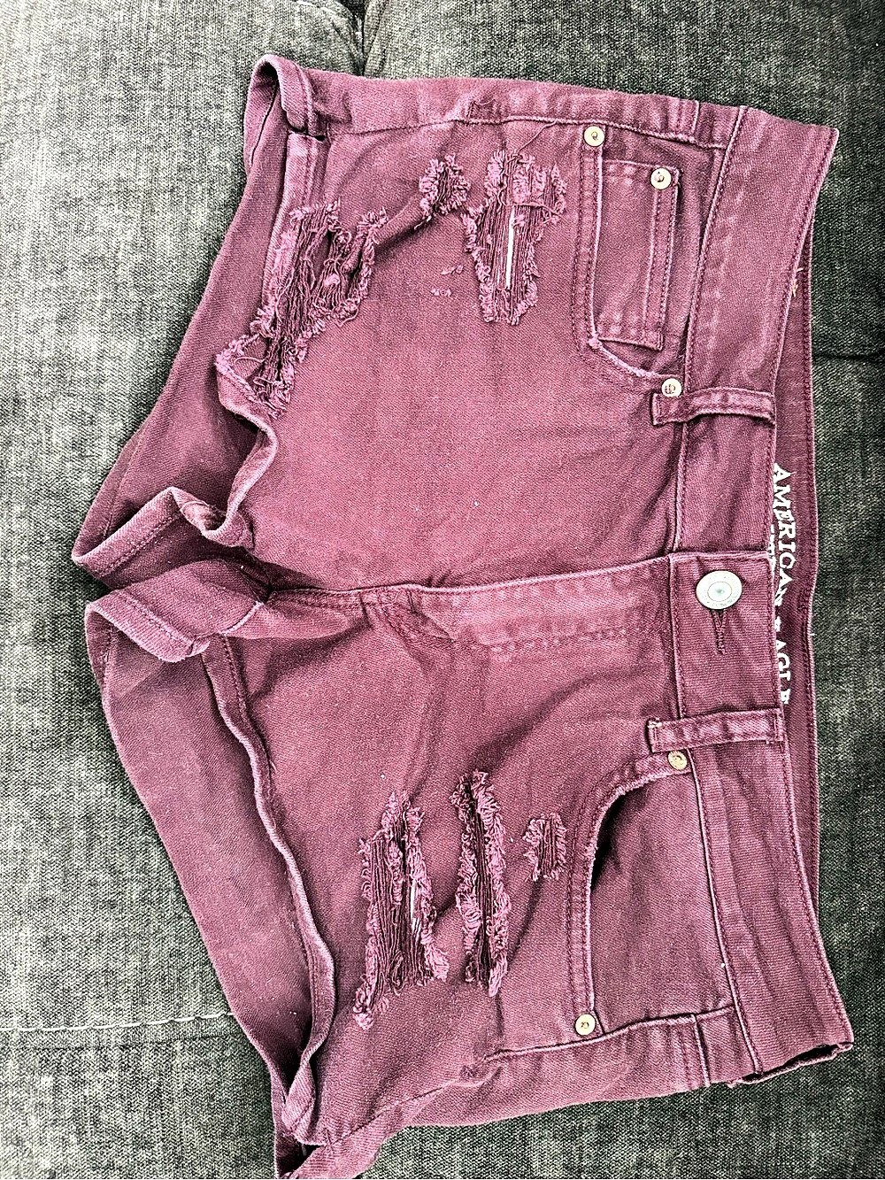 Distressed Jean Shorts in Purple